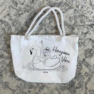 Miss to Mrs “Honeymoon Vibes” White Canvas Tote Bag